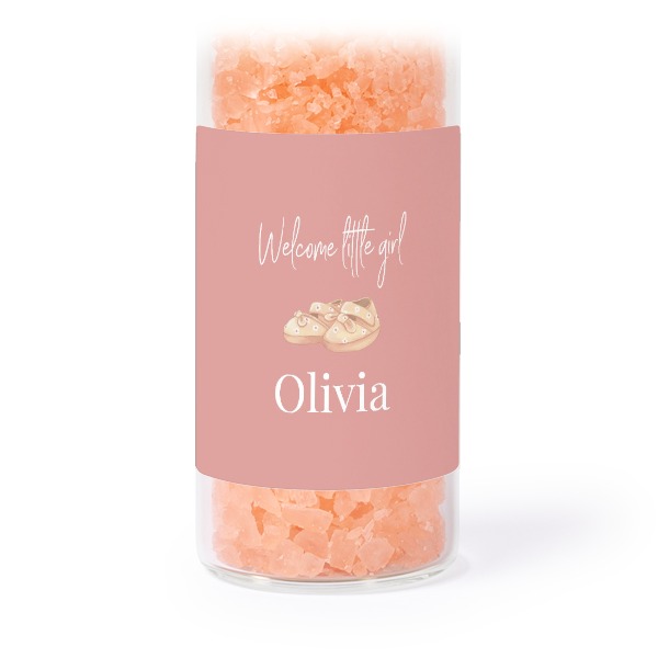 Glazen buisjes met vierkante stickers & roze badzout - set van 12