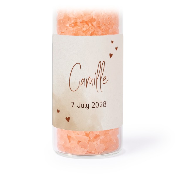 Glazen buisjes met vierkante stickers & roze badzout - set van 12