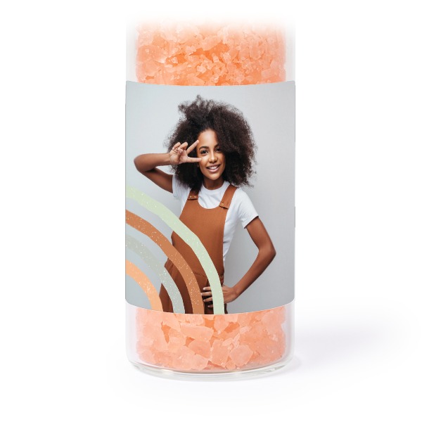 Glazen buisjes met vierkante stickers & roze badzout - set van 12