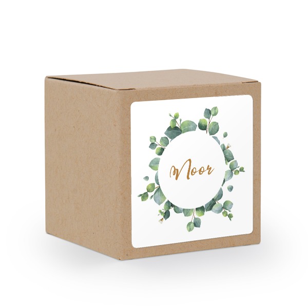 Paper box brown square sticker - set of 24