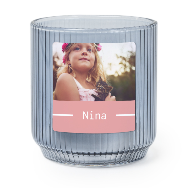 Personalised Blue Glass Tealight Holder with Square Stickers – Set of 6