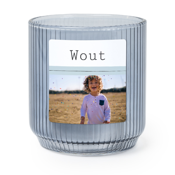 Personalised Blue Glass Tealight Holder with Square Stickers – Set of 6