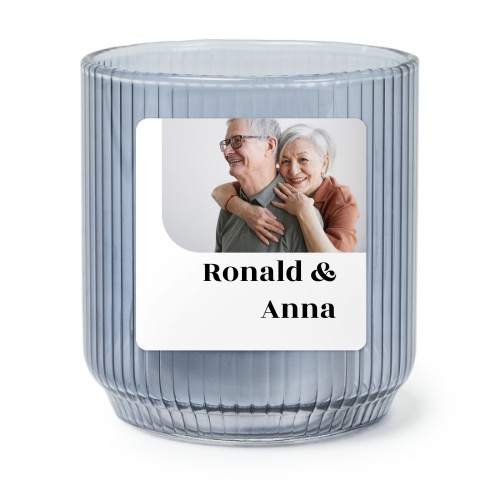 Personalised Blue Glass Tealight Holder with Square Stickers – Set of 6