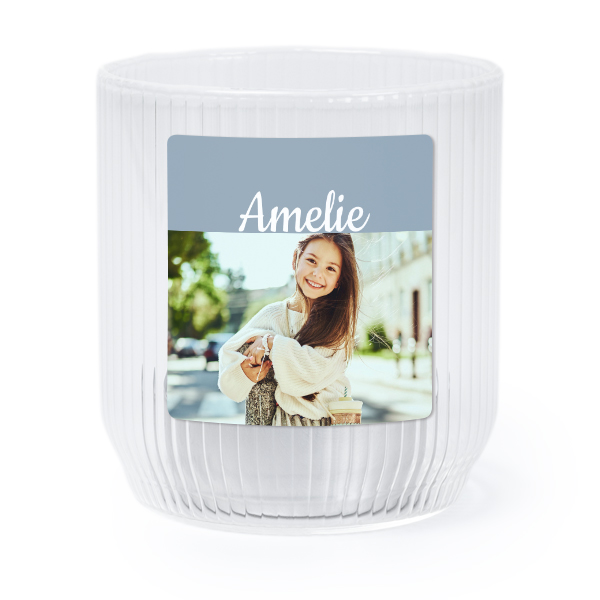 Personalised Clear Glass Tealight Holder with Square Stickers – Set of 6