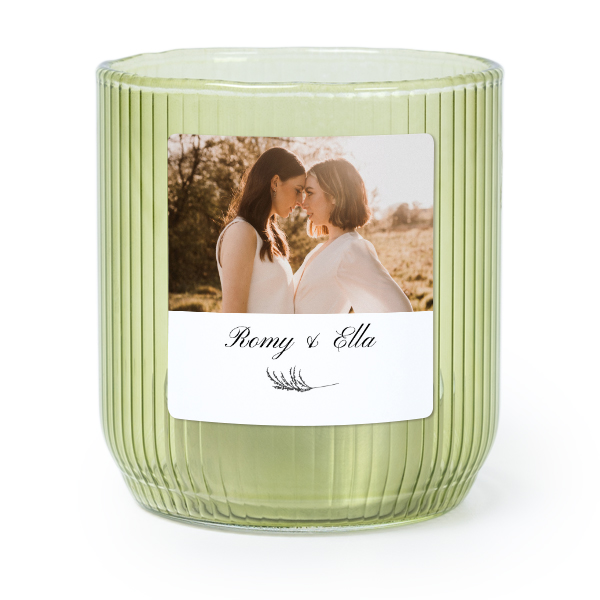 Personalised Green Glass Tealight Holder with Square Stickers – Set of 6