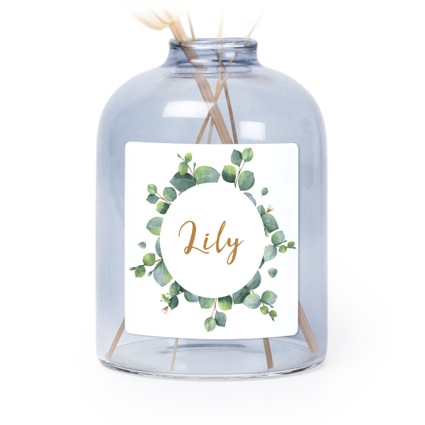 Glazen vaasjes blauw met vierkante sticker - set van 6 Glazen vaasjes blauw met vierkante sticker - set van 6