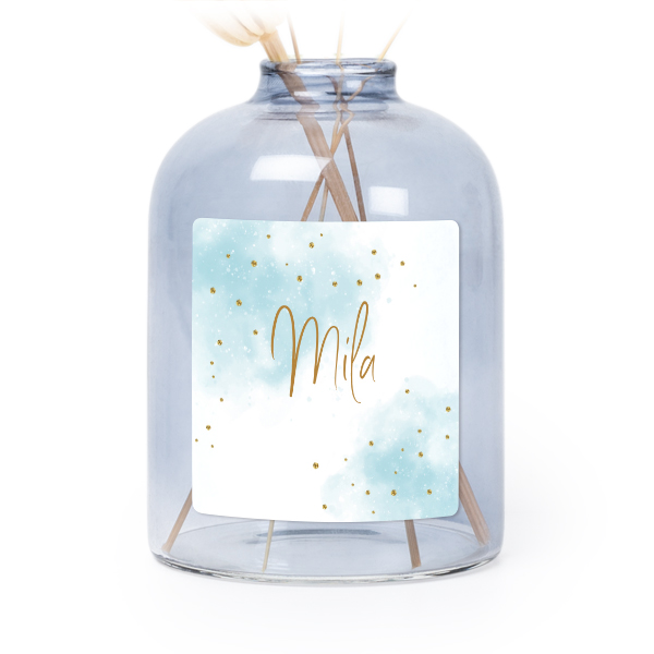 Glazen vaasjes blauw met vierkante sticker - set van 6