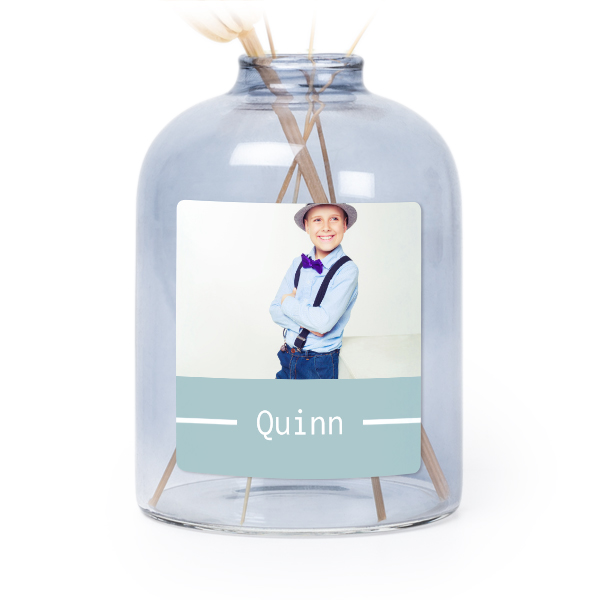 Mini-Glasvase blau mit Aufkleber Querformat - 6 Stück