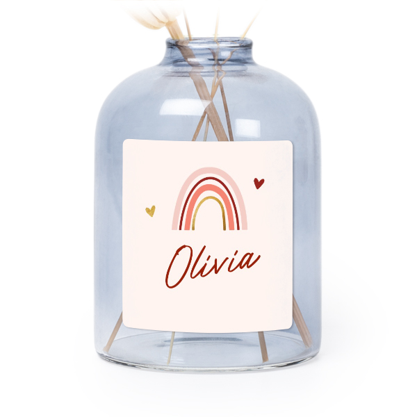 Glazen vaasjes blauw met vierkante sticker - set van 6 Glazen vaasjes blauw met vierkante sticker - set van 6