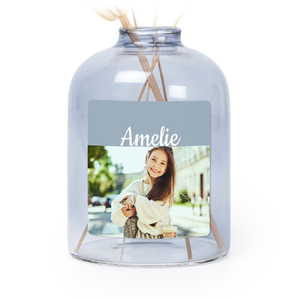 Glazen vaasjes blauw met vierkante sticker - set van 6