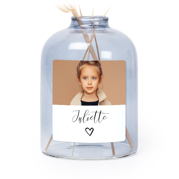 Glazen vaasjes blauw met vierkante sticker - set van 6 Glazen vaasjes blauw met vierkante sticker - set van 6