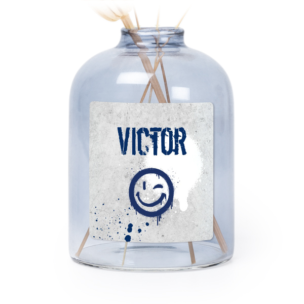 Glazen vaasjes blauw met vierkante sticker - set van 6