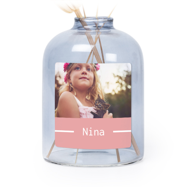 Glazen vaasjes blauw met vierkante sticker - set van 6