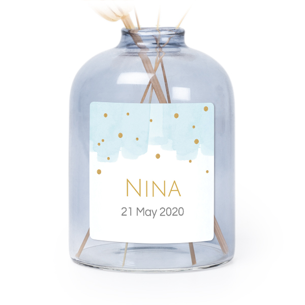 Personalised Blue Glass Vase with Square Stickers – Set of 6