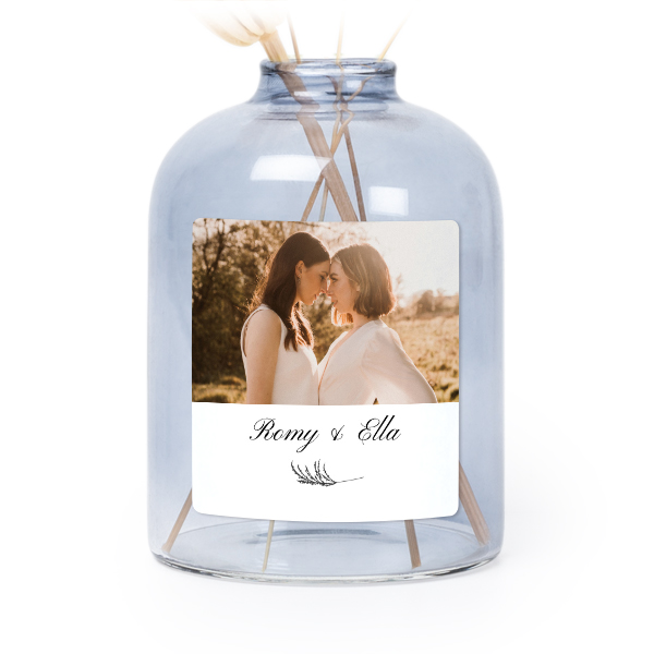 Personalised Blue Glass Vase with Square Stickers – Set of 6