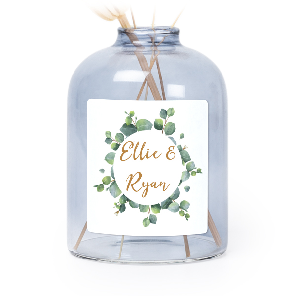 Petit vase verre bleu avec autocollant carré - Lot de 6