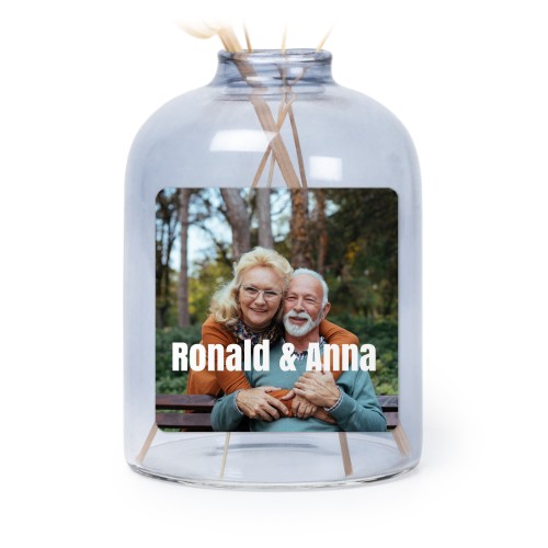 Personalised Blue Glass Vase with Square Stickers – Set of 6