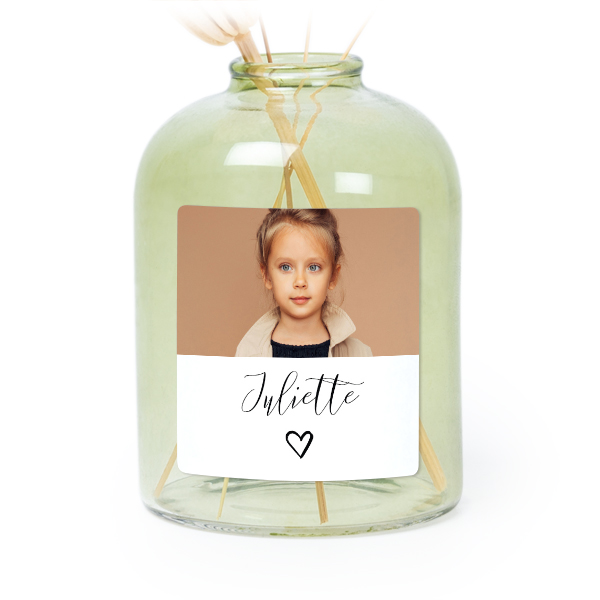 Glazen vaasjes groen met vierkante sticker - set van 6 Glazen vaasjes groen met vierkante sticker - set van 6