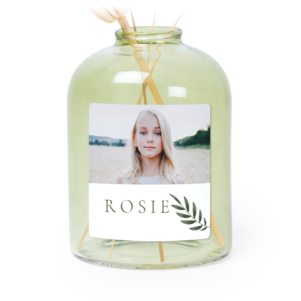 Glazen vaasjes groen met vierkante sticker - set van 6 Glazen vaasjes groen met vierkante sticker - set van 6