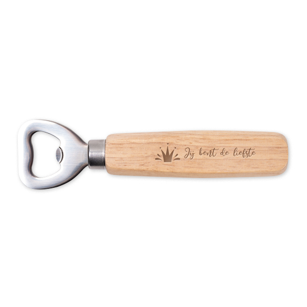 Flesopener hout met gravering Flesopener hout met gravering