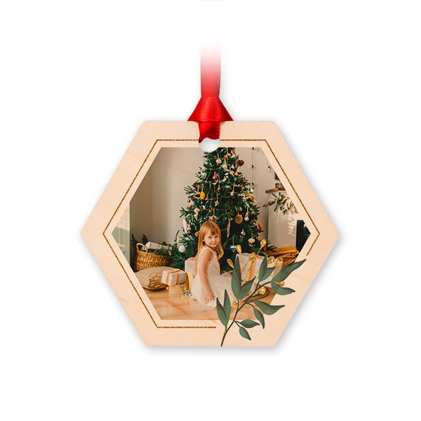 Décoration de Noël en bois Hexagone (lot de 4) Décoration de Noël en bois Hexagone (lot de 4)