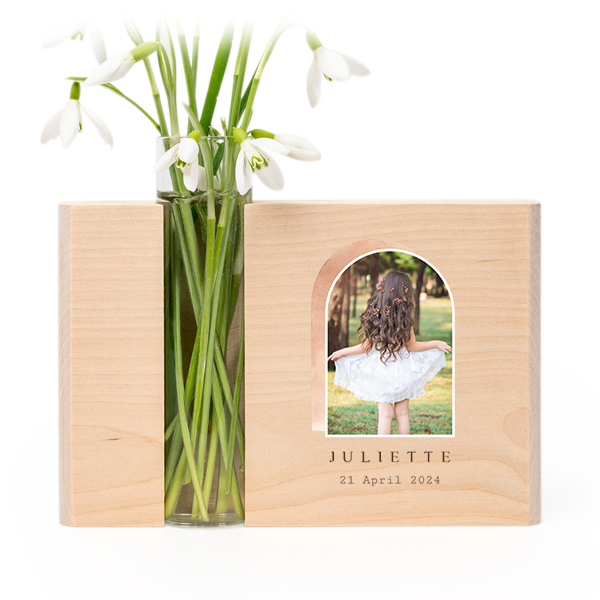 Vase et support en bois avec photo Vase et support en bois avec photo