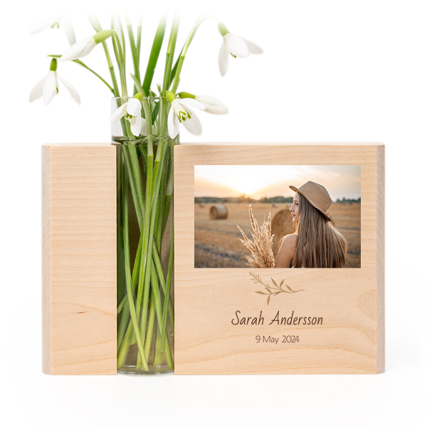 Houten houder met vaas full colour print Houten houder met vaas full colour print