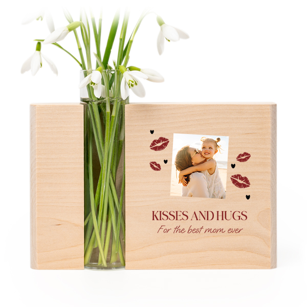 Houten houder met vaas full colour print