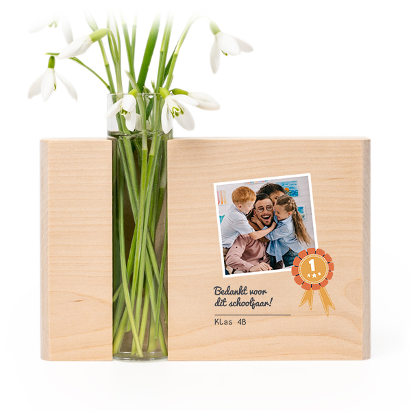 Houten houder met vaas full colour print