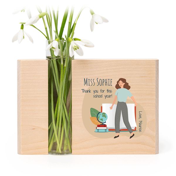 Houten houder met vaas full colour print