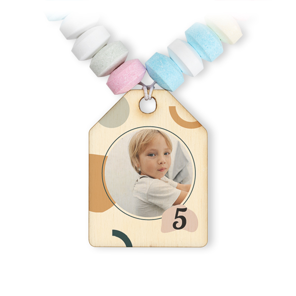 Collier de bonbons et étiquette en bois avec photo - lot de 12