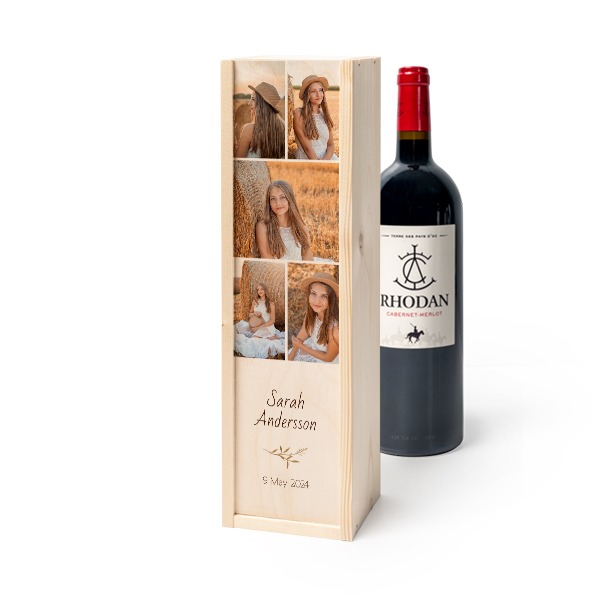 Coffret à vin en bois avec Rhodan Cabernet-Merlot