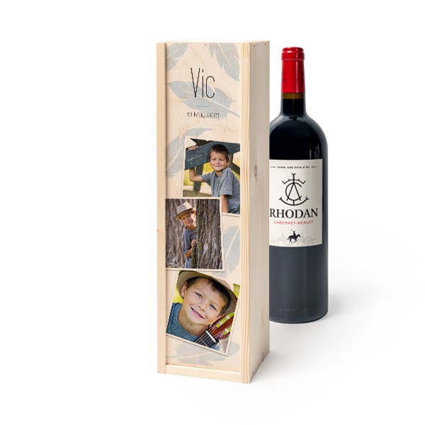 Coffret à vin en bois avec Rhodan Cabernet-Merlot