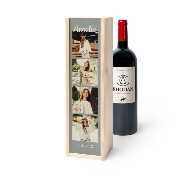 Coffret à vin en bois avec Rhodan Cabernet-Merlot