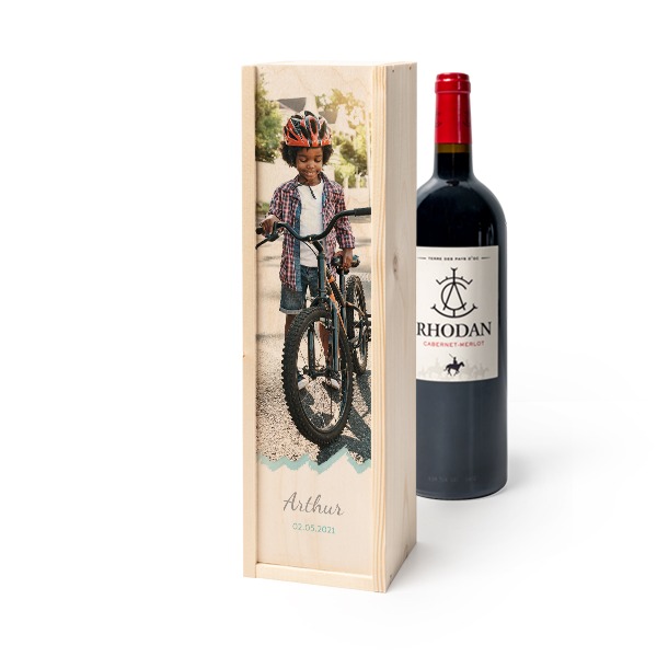 Coffret à vin en bois avec Rhodan Cabernet-Merlot