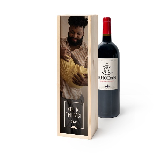 Coffret à vin en bois avec Rhodan Cabernet-Merlot