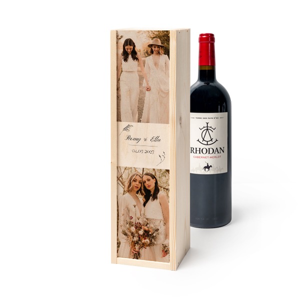 Coffret à vin en bois avec Rhodan Cabernet-Merlot