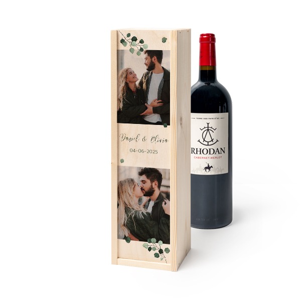 Coffret à vin en bois avec Rhodan Cabernet-Merlot