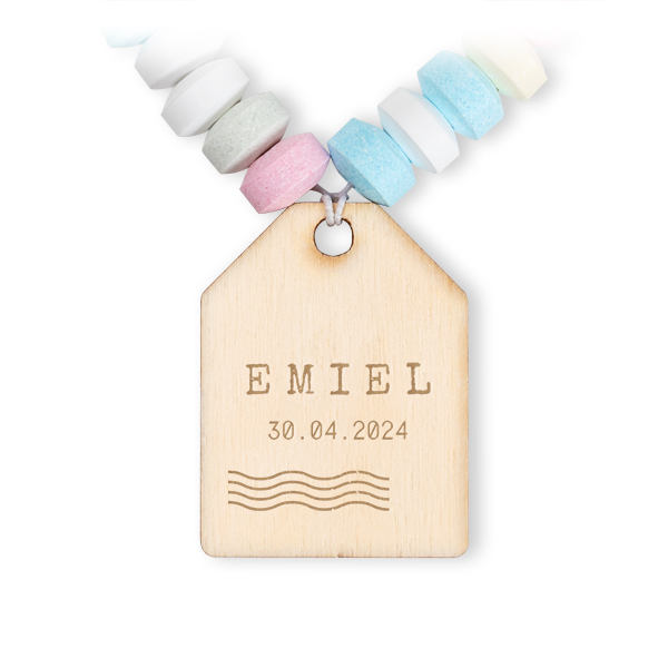 Candy necklace with engraved wooden label - Set of 12