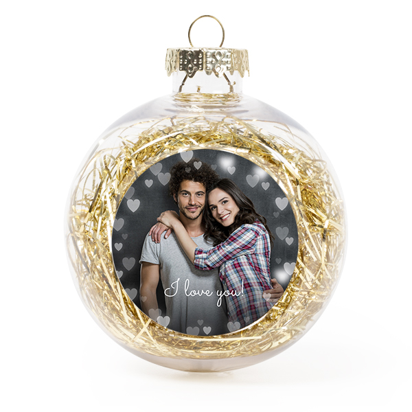 Christmas bauble clear plastic gold tinsels - set of 2