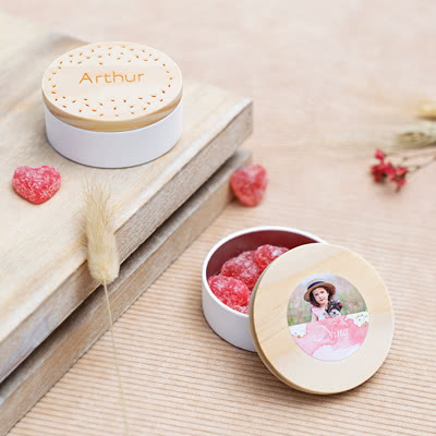 Tin box with wooden lid - 12 pcs