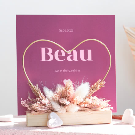 Cœur et fleurs séchées avec 1 carte