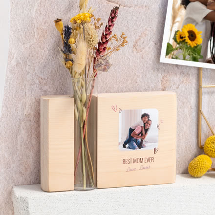 Houten houder met vaas full colour print